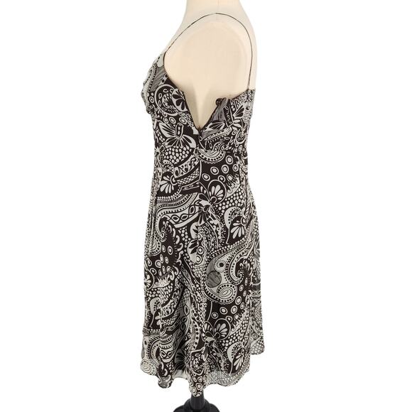 Ann Taylor Silk Slip Sundress Abstract Floral Graphic Print Brown White - Picture 3 of 6